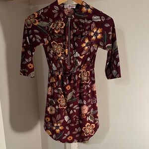 Bella Marie Burgundy Floral Mini Dress